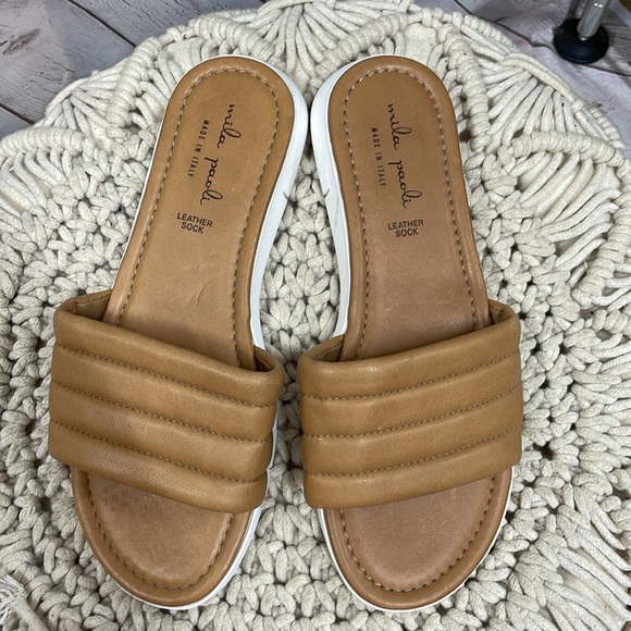 Mila Paoli leather tan slide leather sock size 9 sandal - Picture 2 of 7